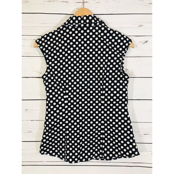 Alfani Sleeveless Blouse Womans Sz 2 Black White Polka Dots Side Zip Rockabilly - Picture 2 of 5